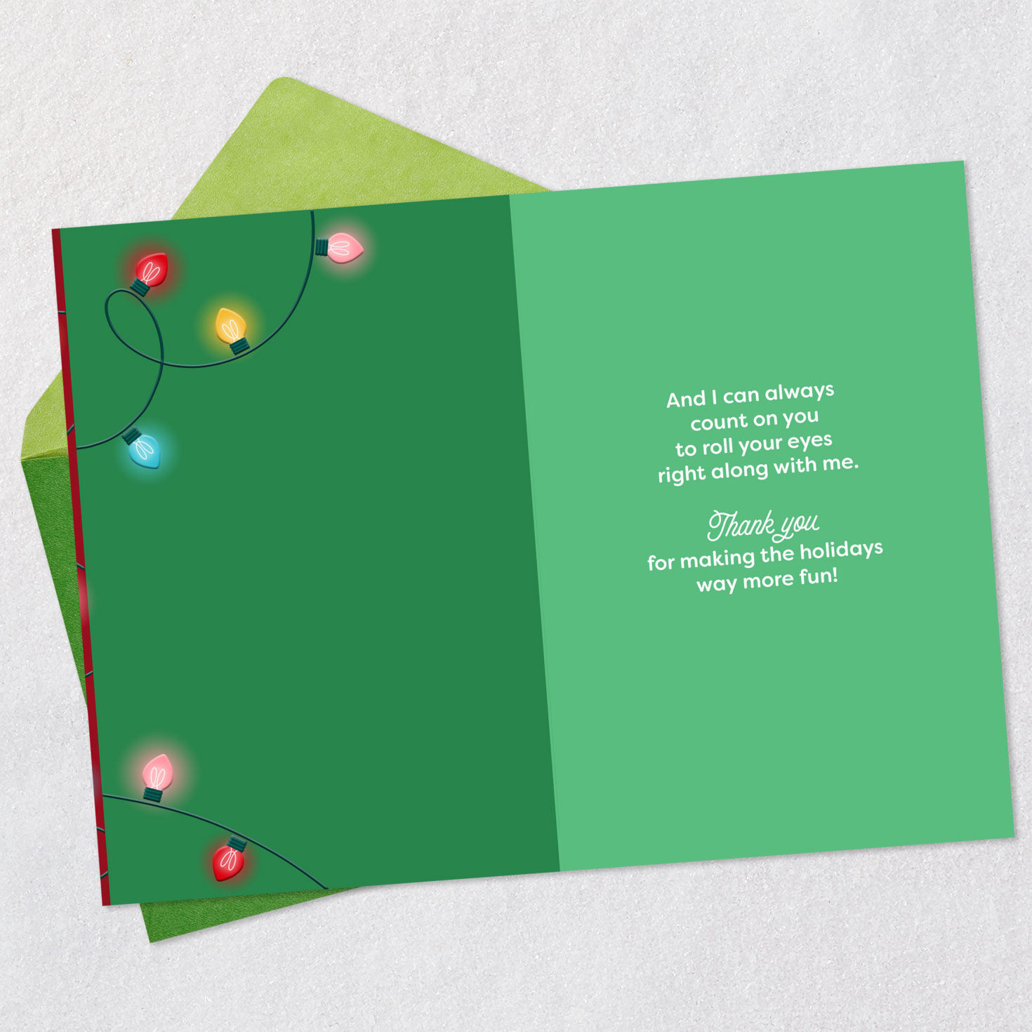 Red Card with String of Lights Brother Christmas Card Open card with envelope image number 3