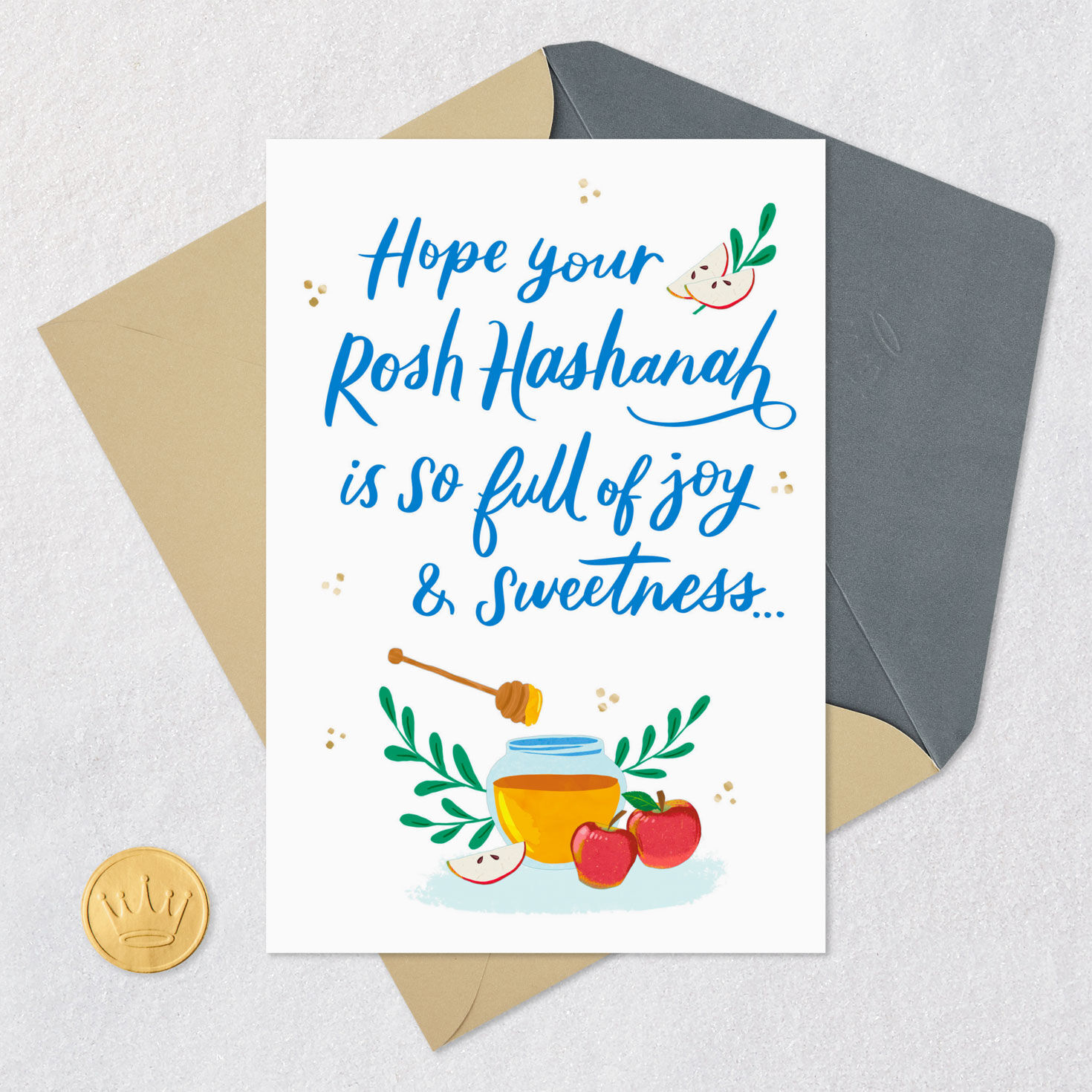 Apples and Honey Jar Rosh Hashanah Card Card Front with Envelope and Gold Seal image number 5