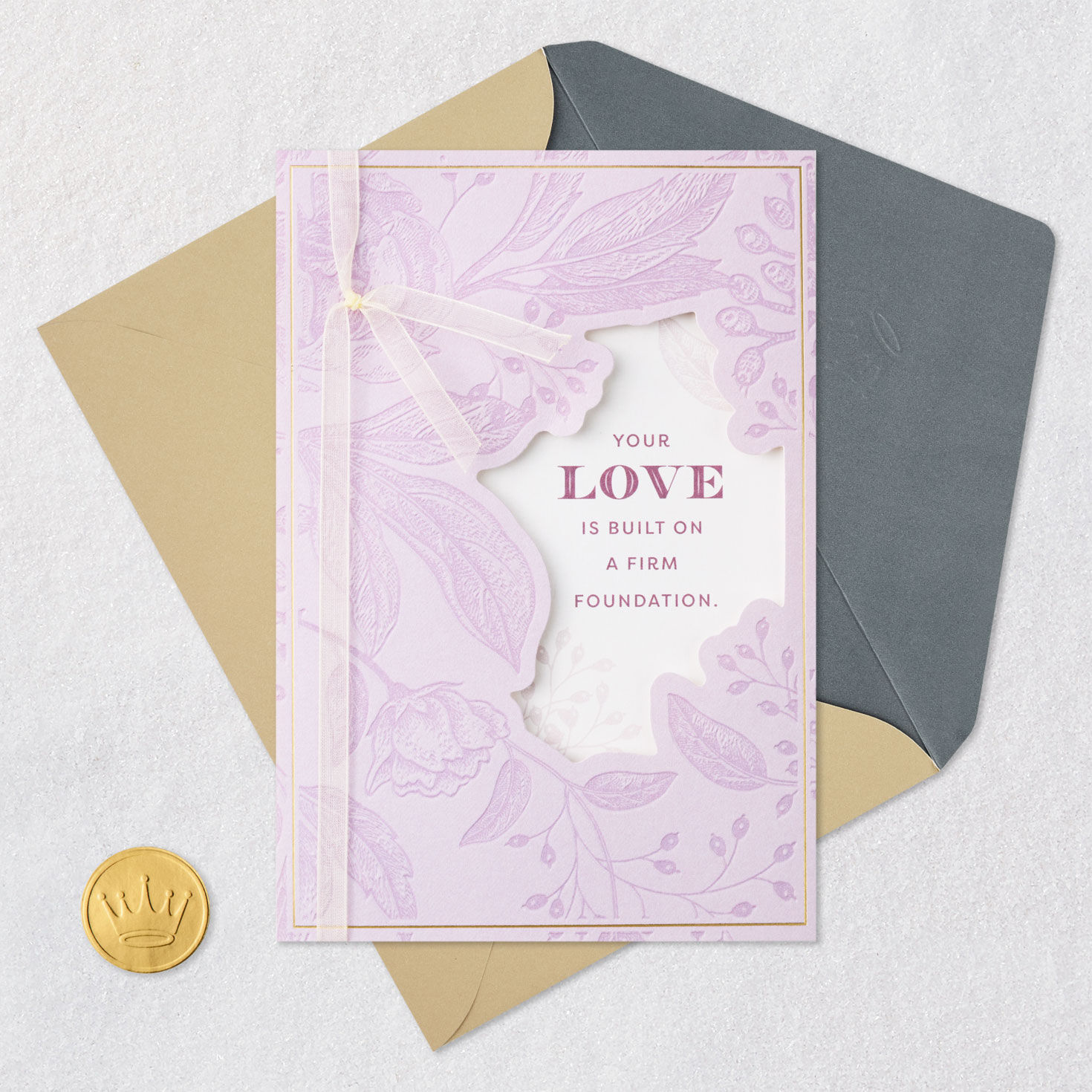 Purple Botanical Anniversary Card for Couple Card Front with Envelope and Gold Seal image number 6