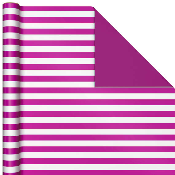 Hot Pink/Straight Stripe Reversible Wrapping Paper Roll, 25 sq. ft., , large image number 1