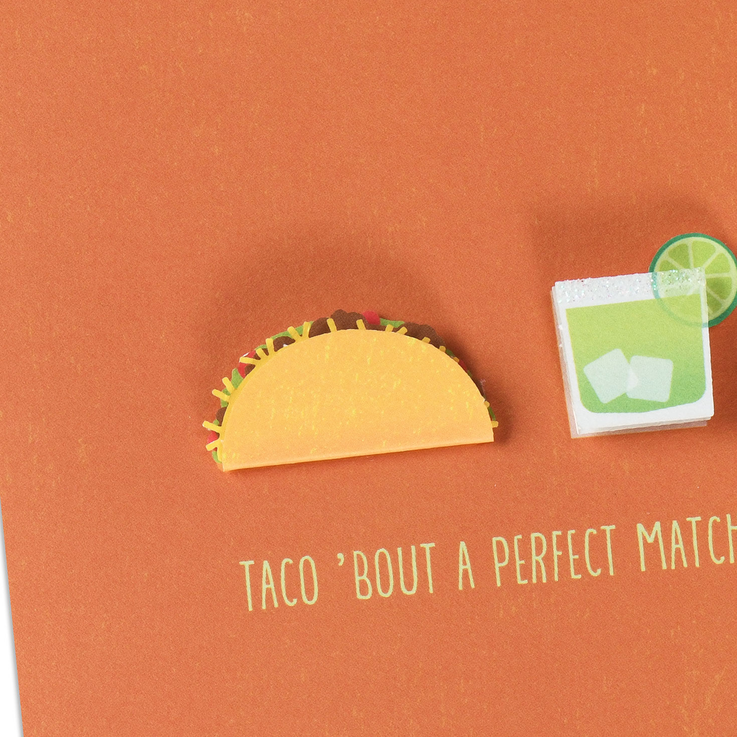 Crunchy Taco and Margarita on Tan Anniversary Card Card Front Detail image number 4