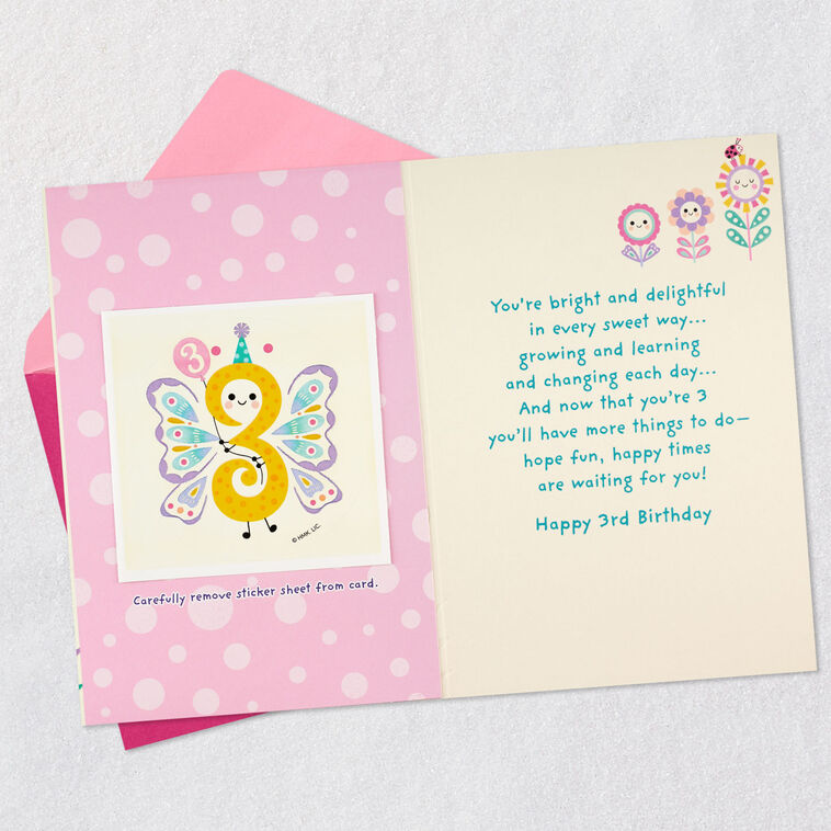 Bright and Delightful Butterfly 3rd Birthday Card With Sticker, , large image number 4