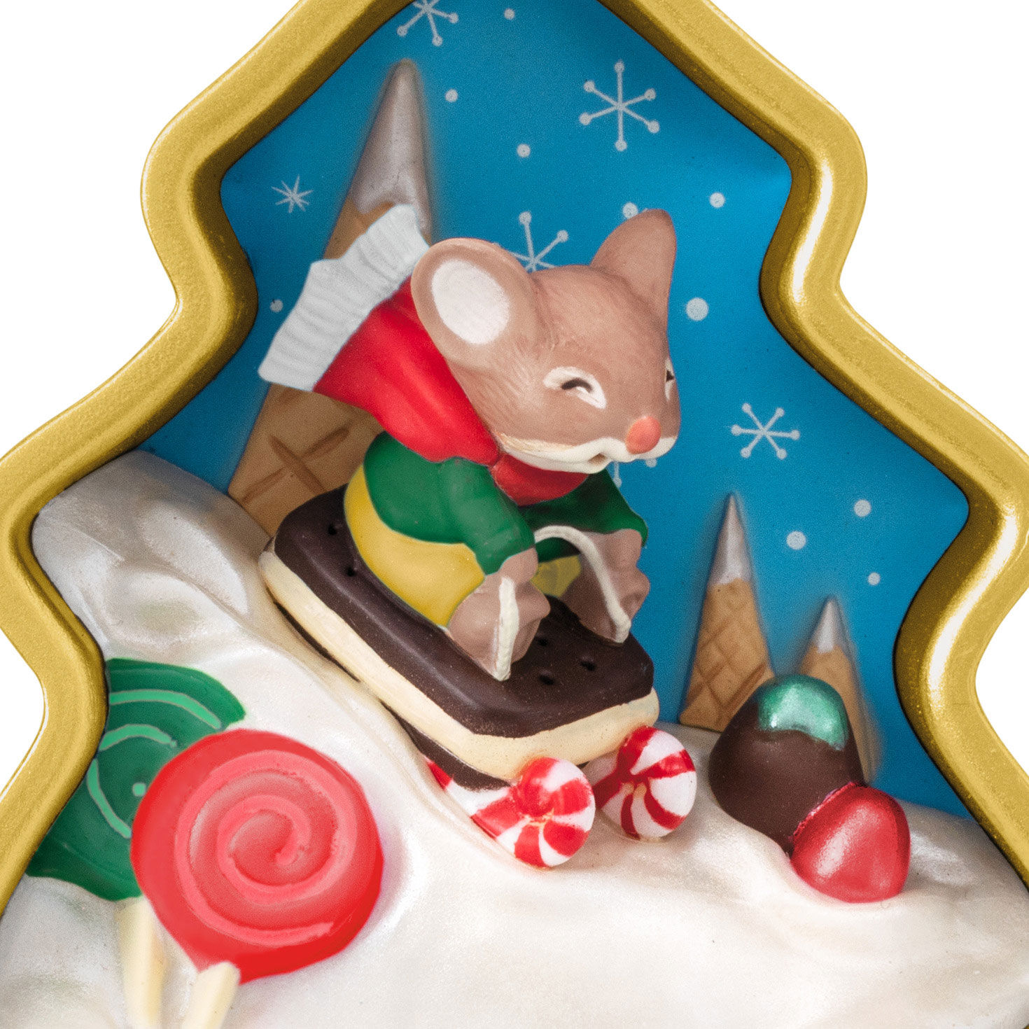 Mouse Sledding Cookie Cutter Keepsake Ornament upclose view image number 5