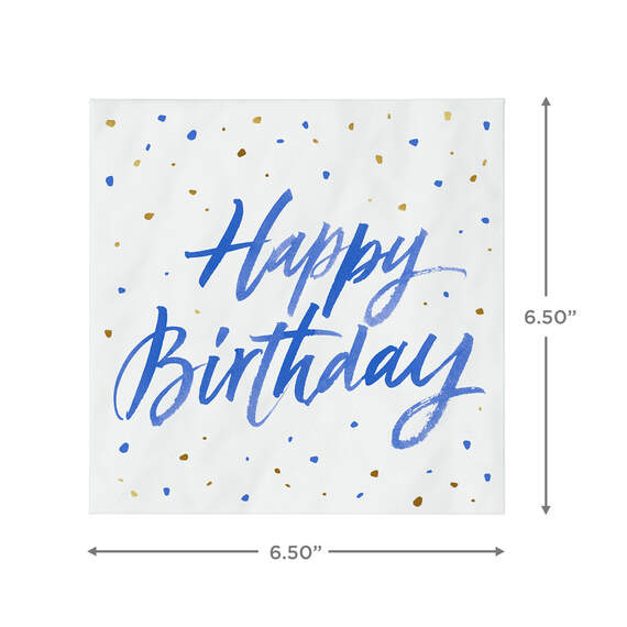 Blue "Happy Birthday" on White Dinner Napkins, Set of 16, , large image number 2