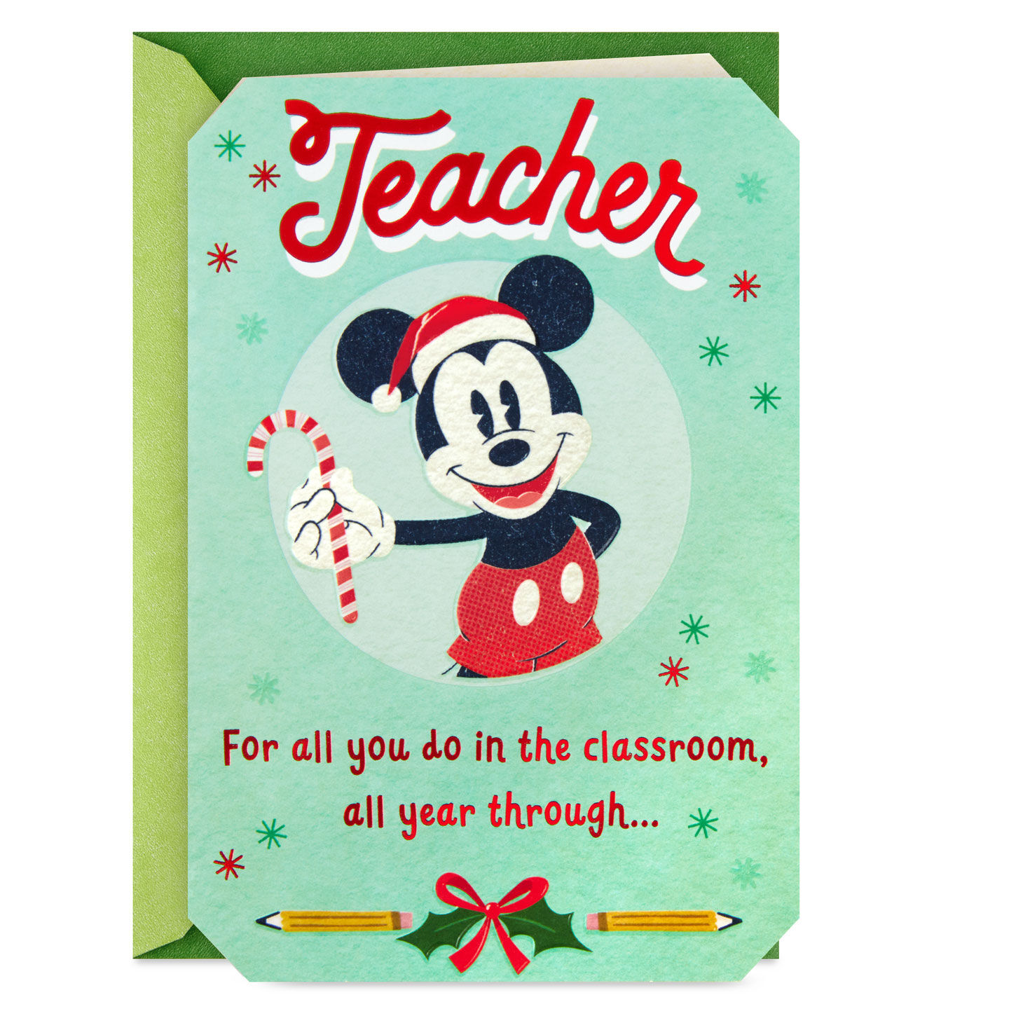 Disney Mickey Mouse Top of Santa's Nice List Christmas Card for Teacher From Kids