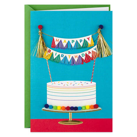 Rainbow Cake Banner Happy Birthday Card, , large