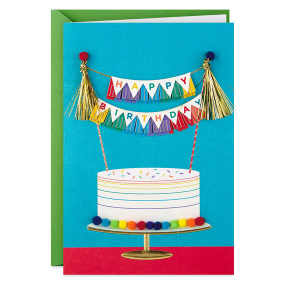 Rainbow Cake Banner Happy Birthday Card, , large image number 1