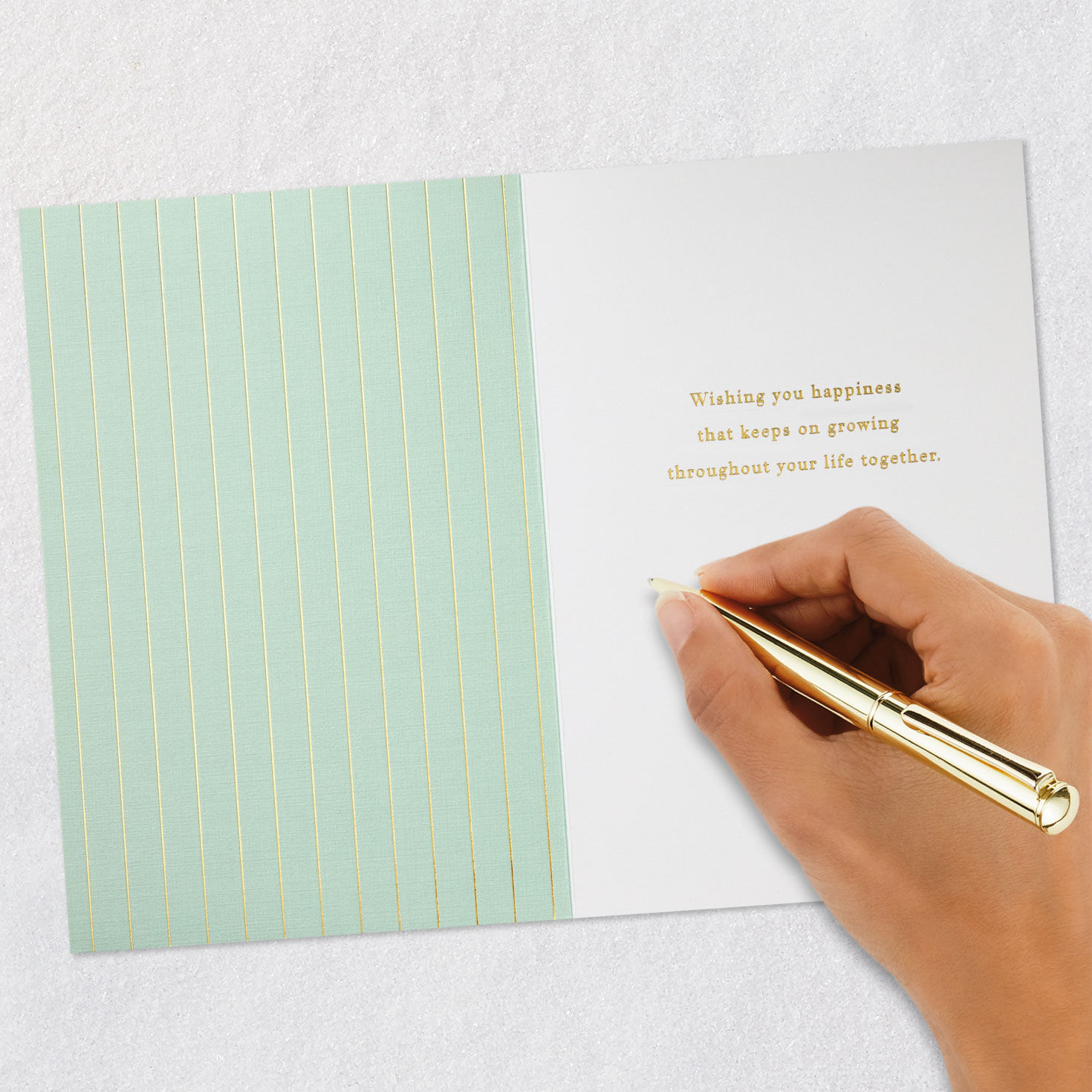 Sage and Gold Mr And Mrs Wedding Card Signing card image number 6