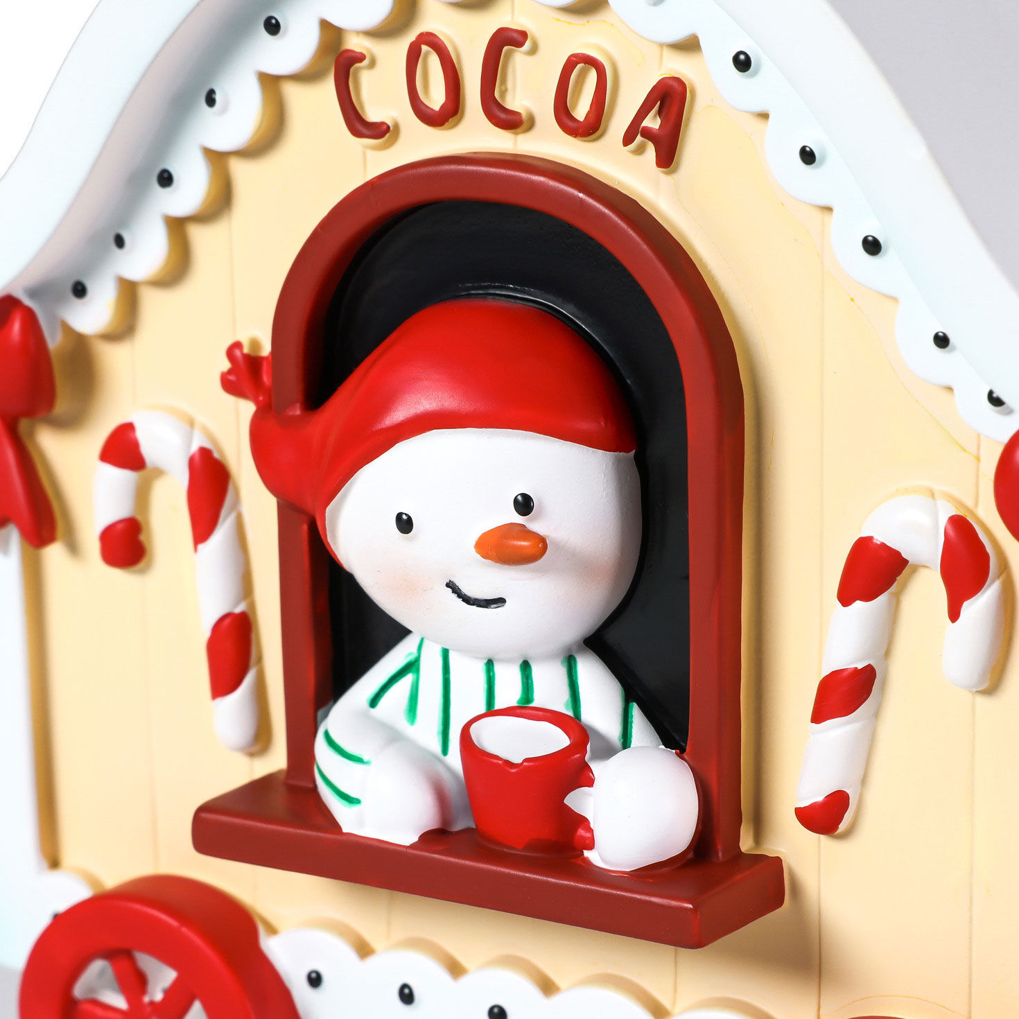 Snowman Village Hot Cocoa Cart Decoration upclose view image number 3
