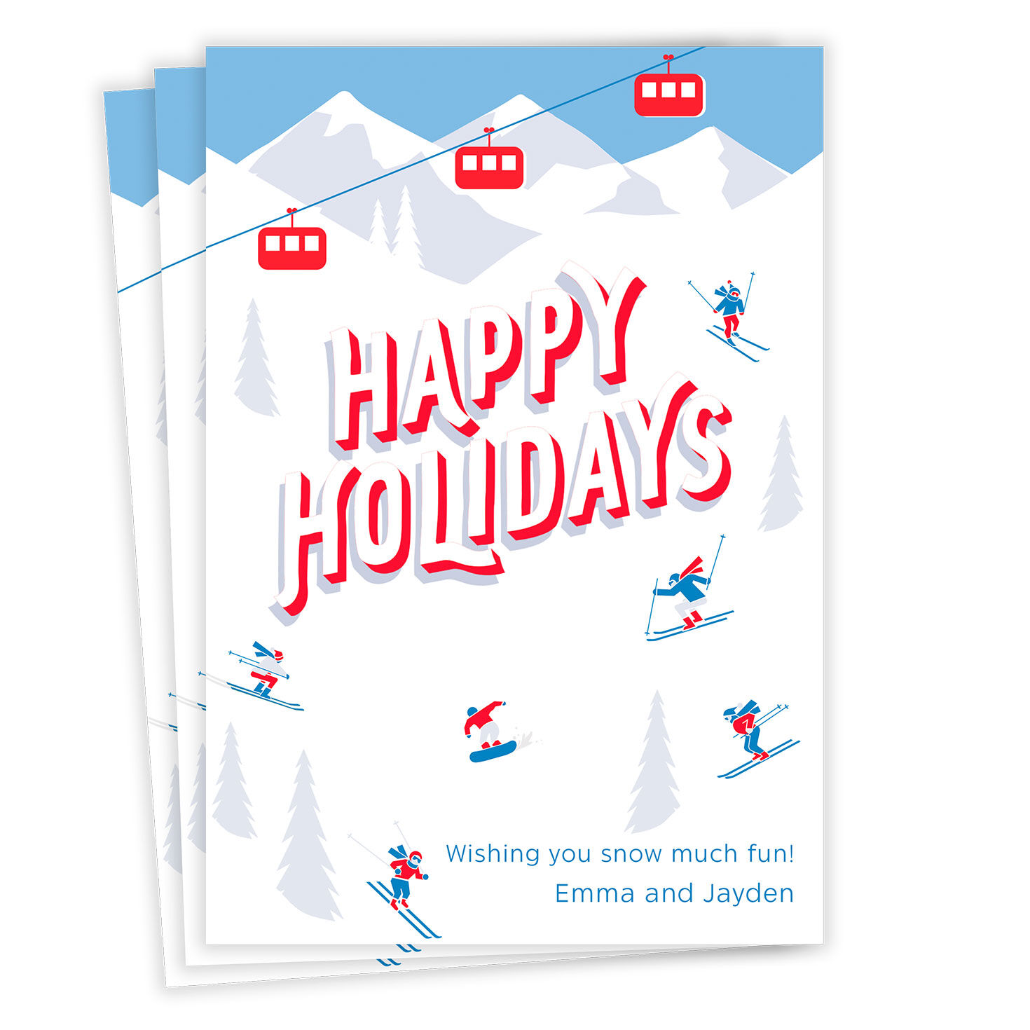 Snow Much Fun Skiers Flat Holiday Photo Card