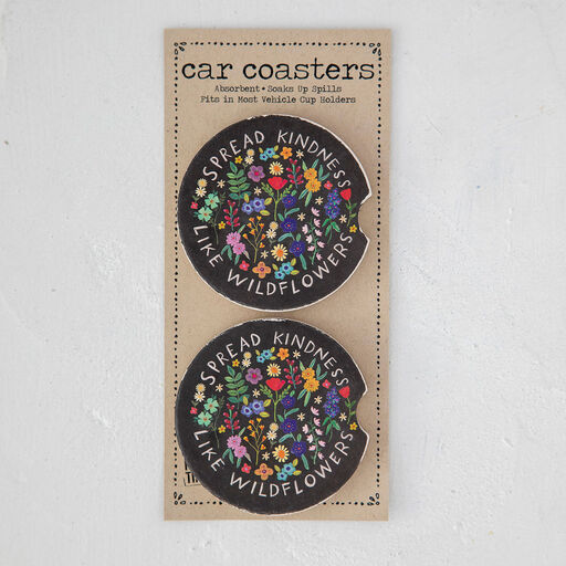 Natural Life Spread Kindness Ceramic Car Coasters, Set of 2, 