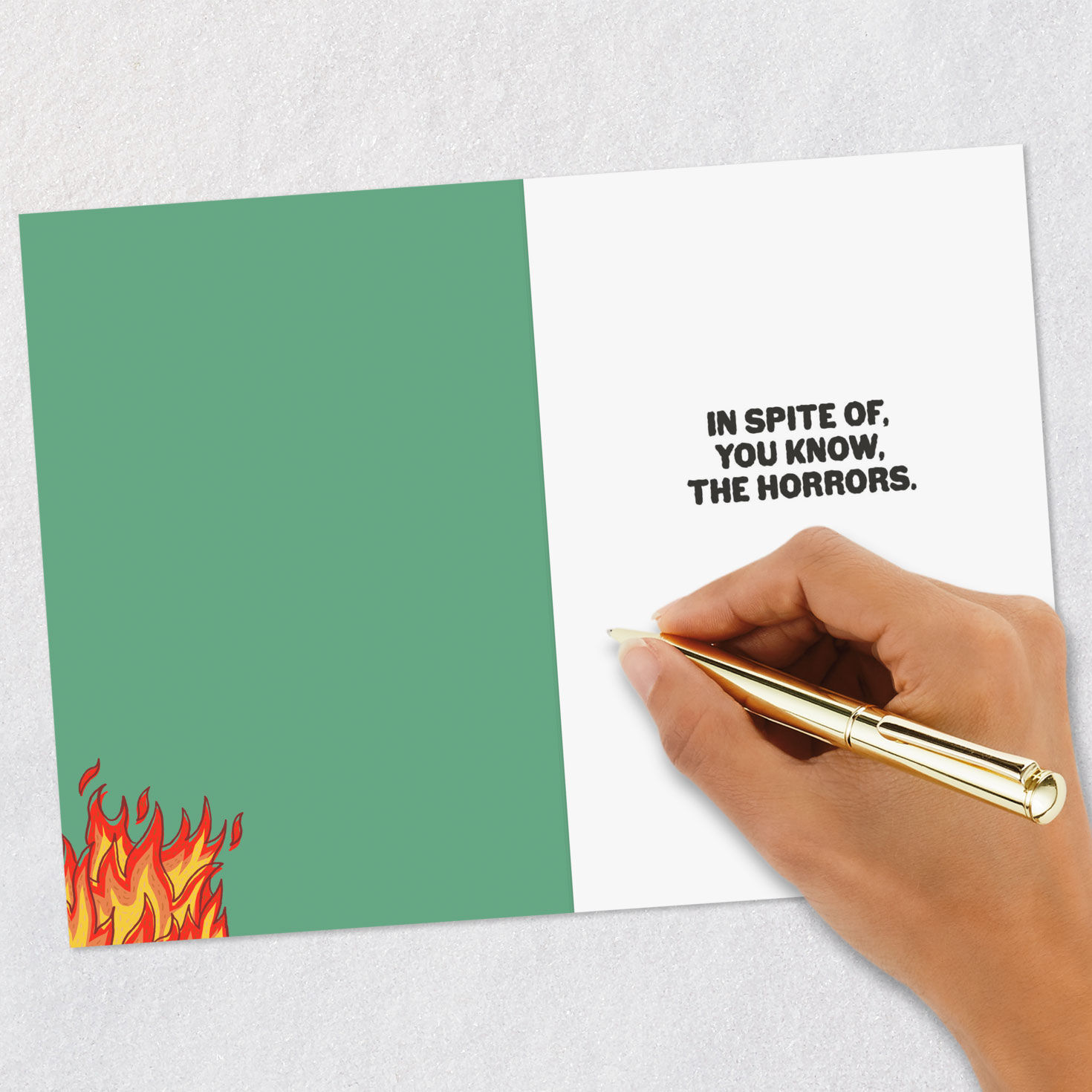 Flame Letters and Dumpster Fire Funny Birthday Card signing card image number 6