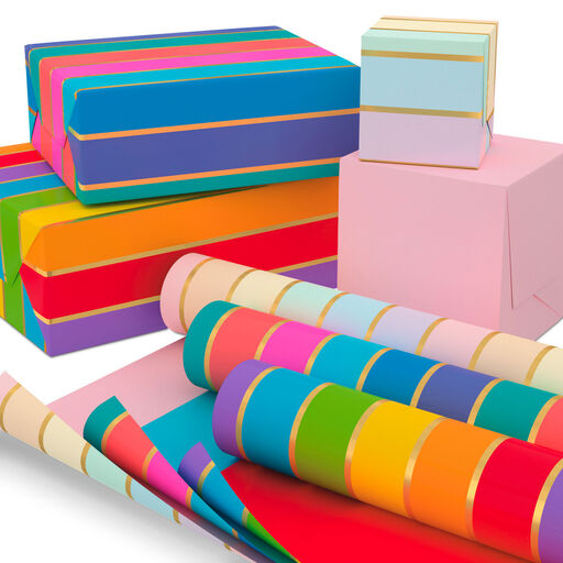 Stripes and Solids 3-Pack Reversible Wrapping Paper, 75 sq. ft. total, 