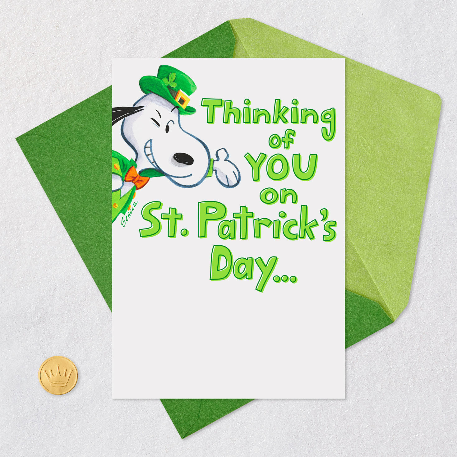 Snoopy Happy Dance Musical St. Patrick's Day Card Card Front with Envelope and Gold Seal image number 5