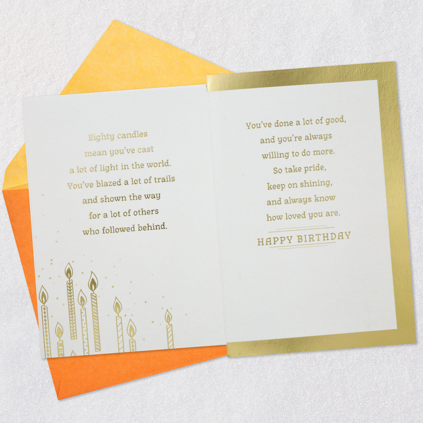 Gold 80th Birthday Card Open card with envelope image number 4