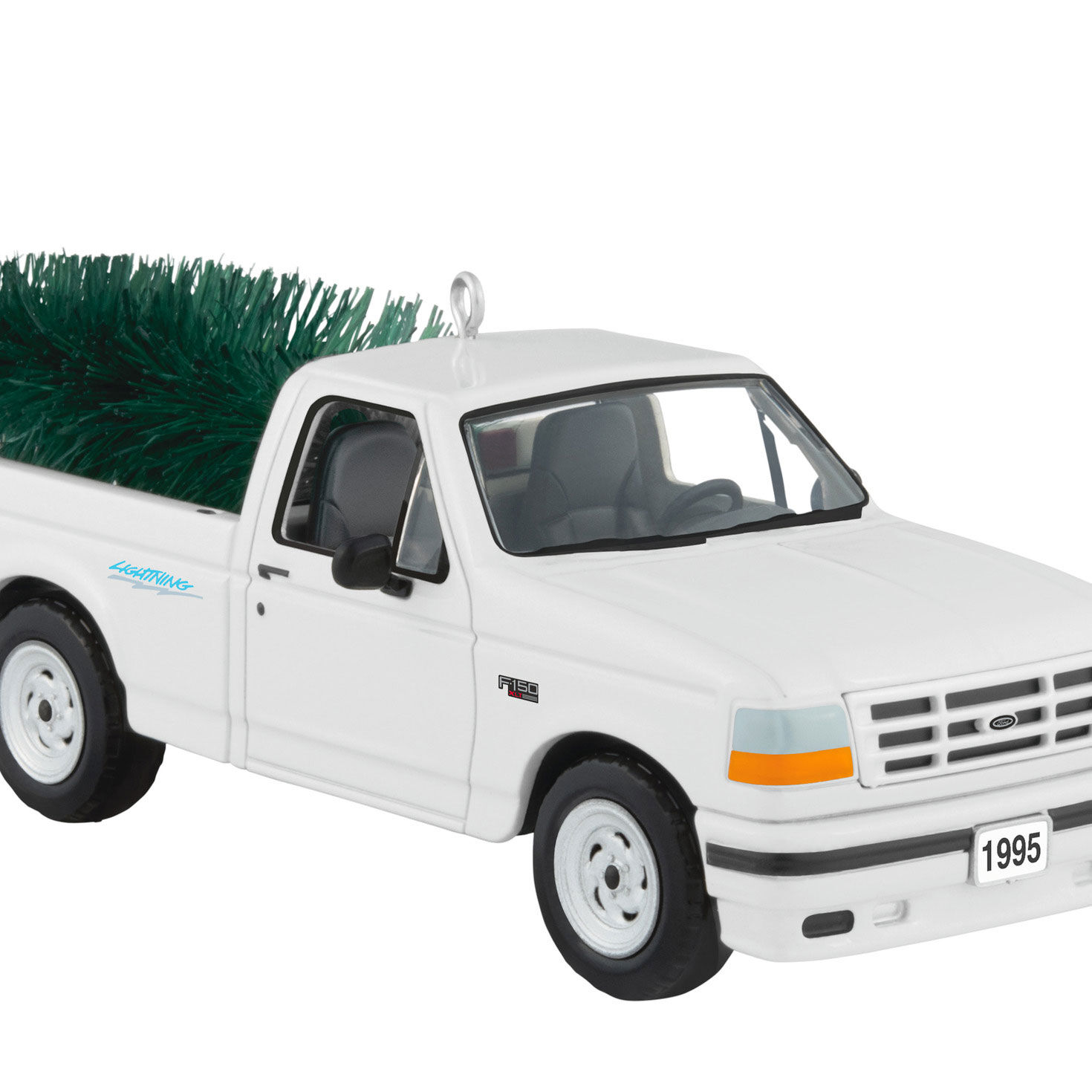White Ford Pickup Truck With Tree Keepsake Ornament closeup view image number 5