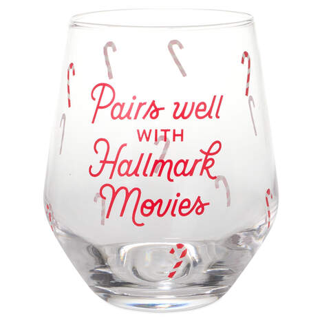 Candy Canes, Hallmark Movies Stemless Wine Glass front