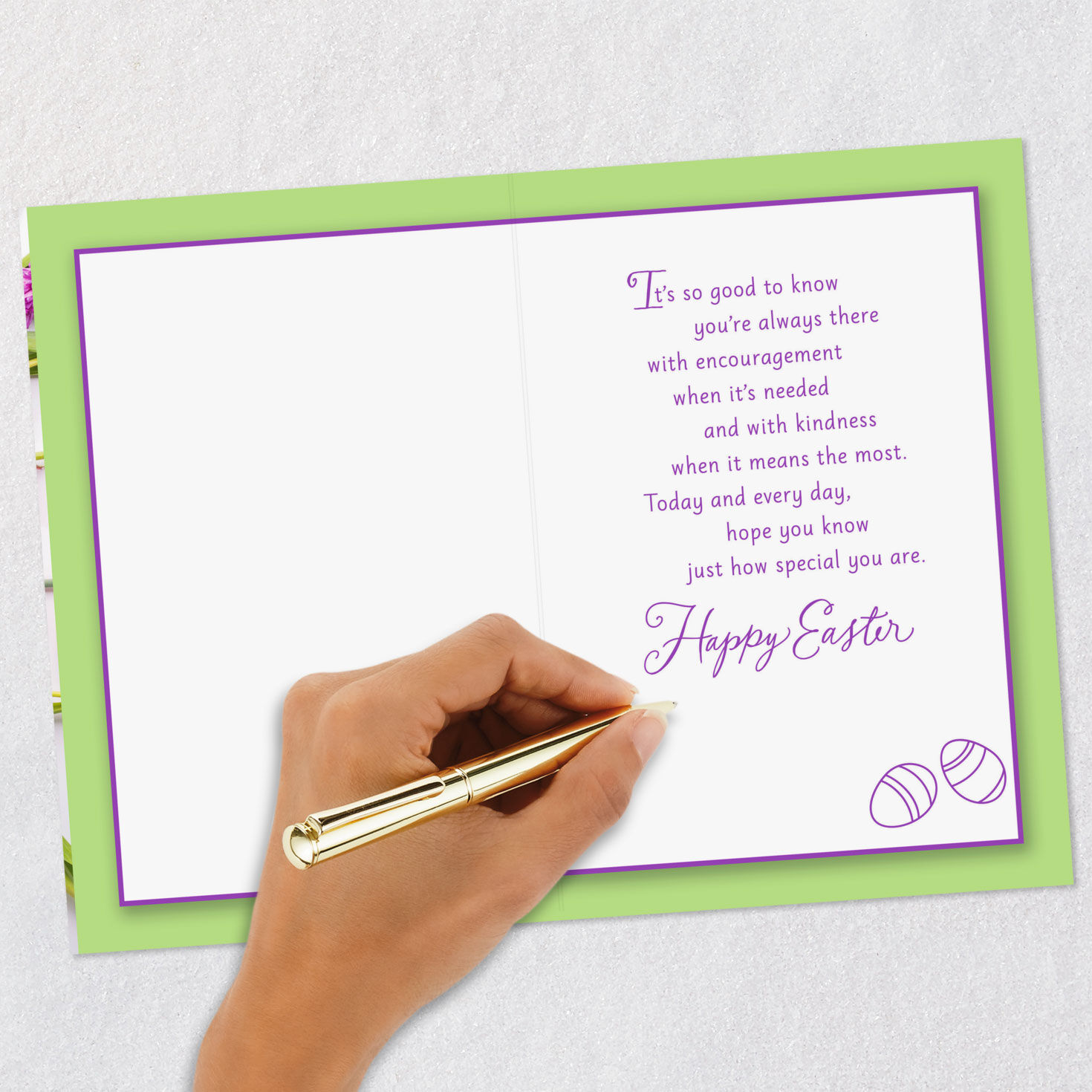 Purple Script with Colorful Flowers Easter Card Signing card image number 6