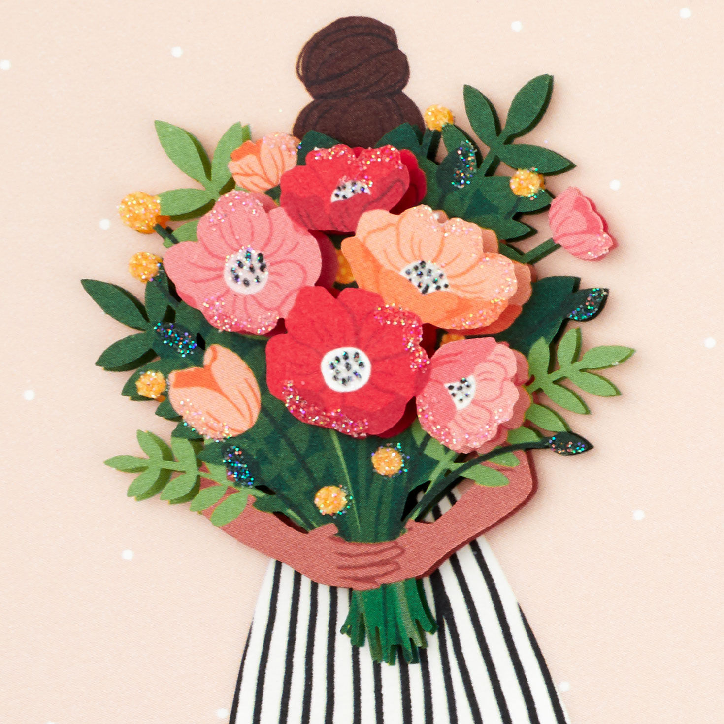 Woman Holding Flower Bouquet Mother's Day Card Card Front Detail image number 4