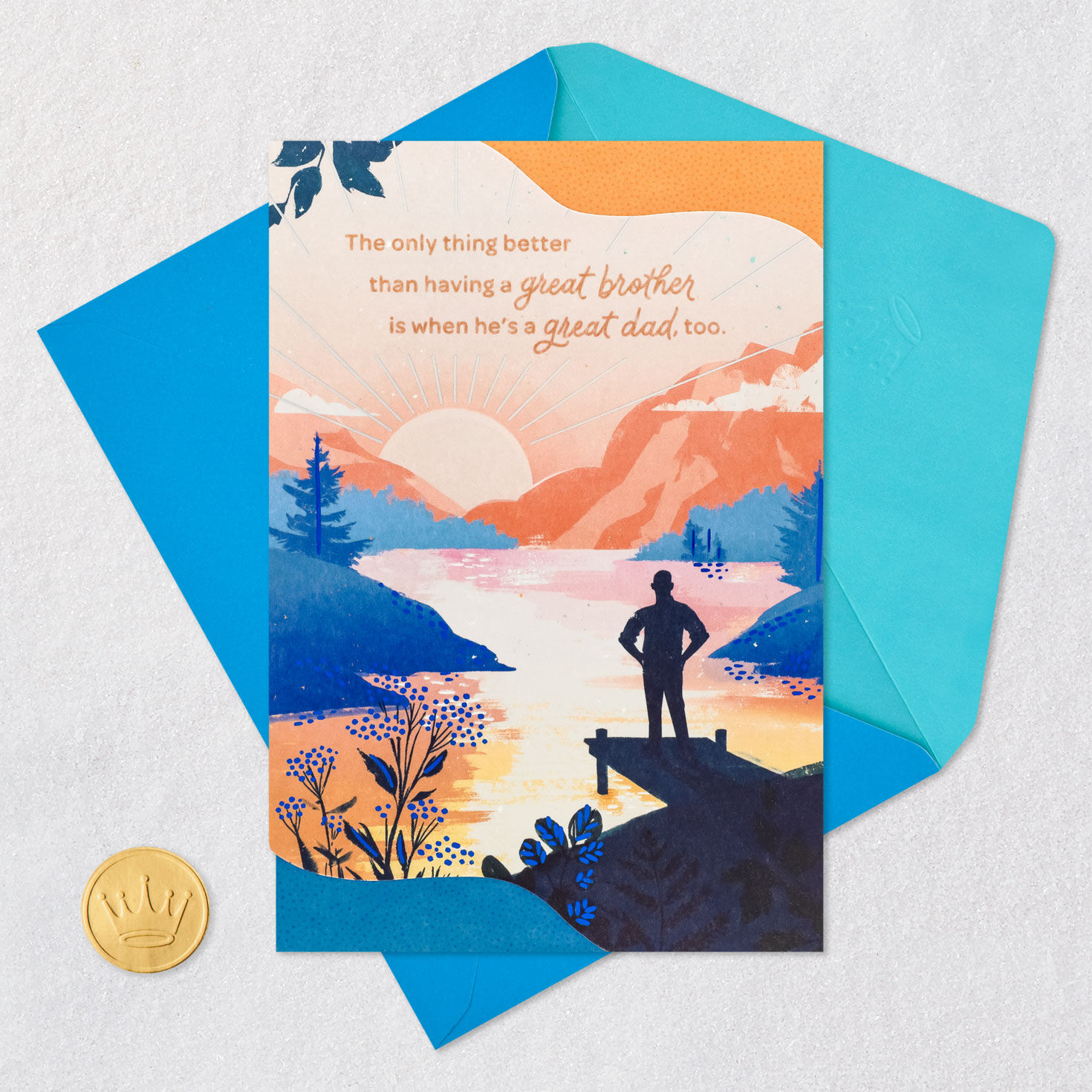Lakeside Sunset Father's Day Card for Brother Card Front with Envelope and Gold Seal image number 5