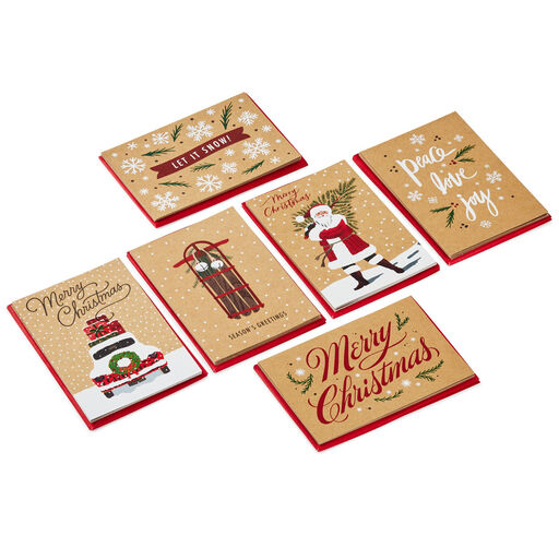 Rustic Kraft Boxed Christmas Cards Assortment, Pack of 36, 