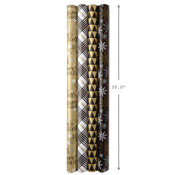 Black and Gold 4-Pack Reversible Holiday Wrapping Paper Assortment, 150 sq. ft., , large image number 7