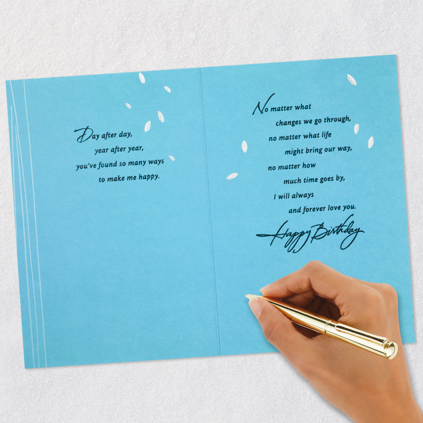 Silver Leaves Romantic Birthday Card for Husband signing card image number 7