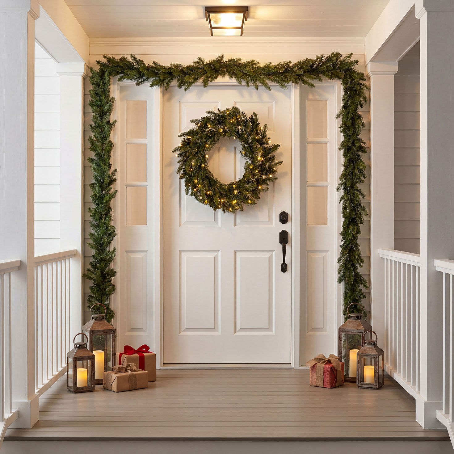 30 in Pre-Lit Natural Cut Saginaw Spruce Wreath with 100 Color-Changing LED Lights in use image number 3