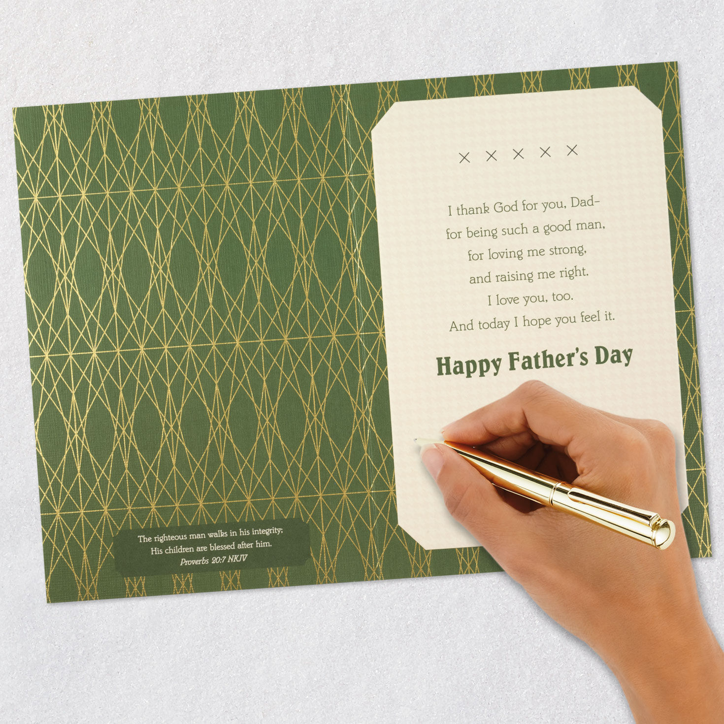 Gold and Green Geometric Pattern Dad Father's Day Card Signing card image number 7