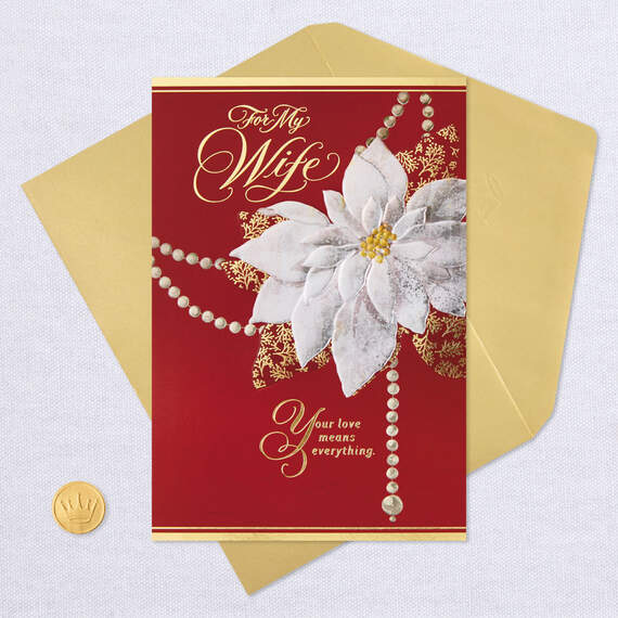 Poinsettia Flowers and Pearls Christmas Card for Wife, , large image number 5