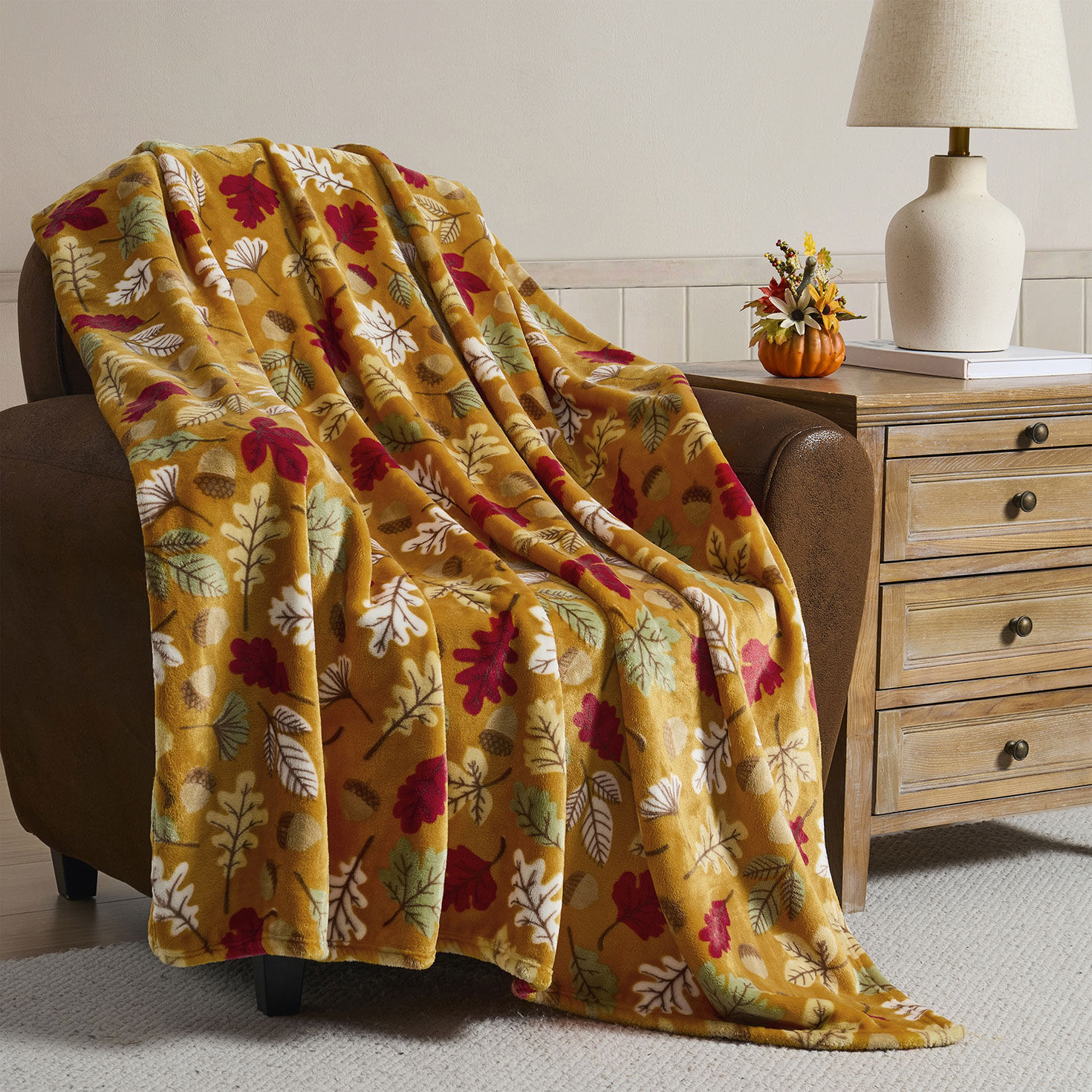 Hallmark Multicolor 50" x 70" Plush Fall Throw Blanket in use image number 5