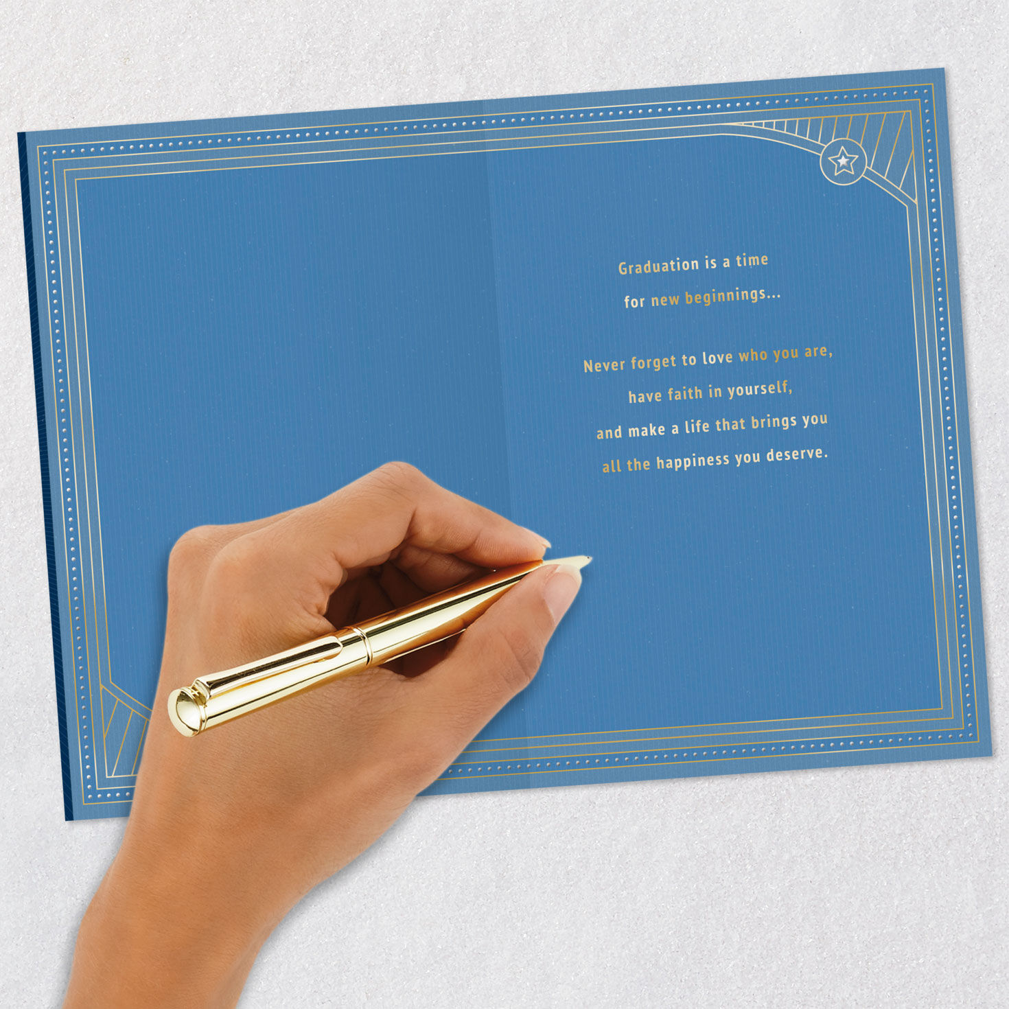 Blue and Gold Art Deco Grad Icons 2026 Graduation Card Signing card image number 6