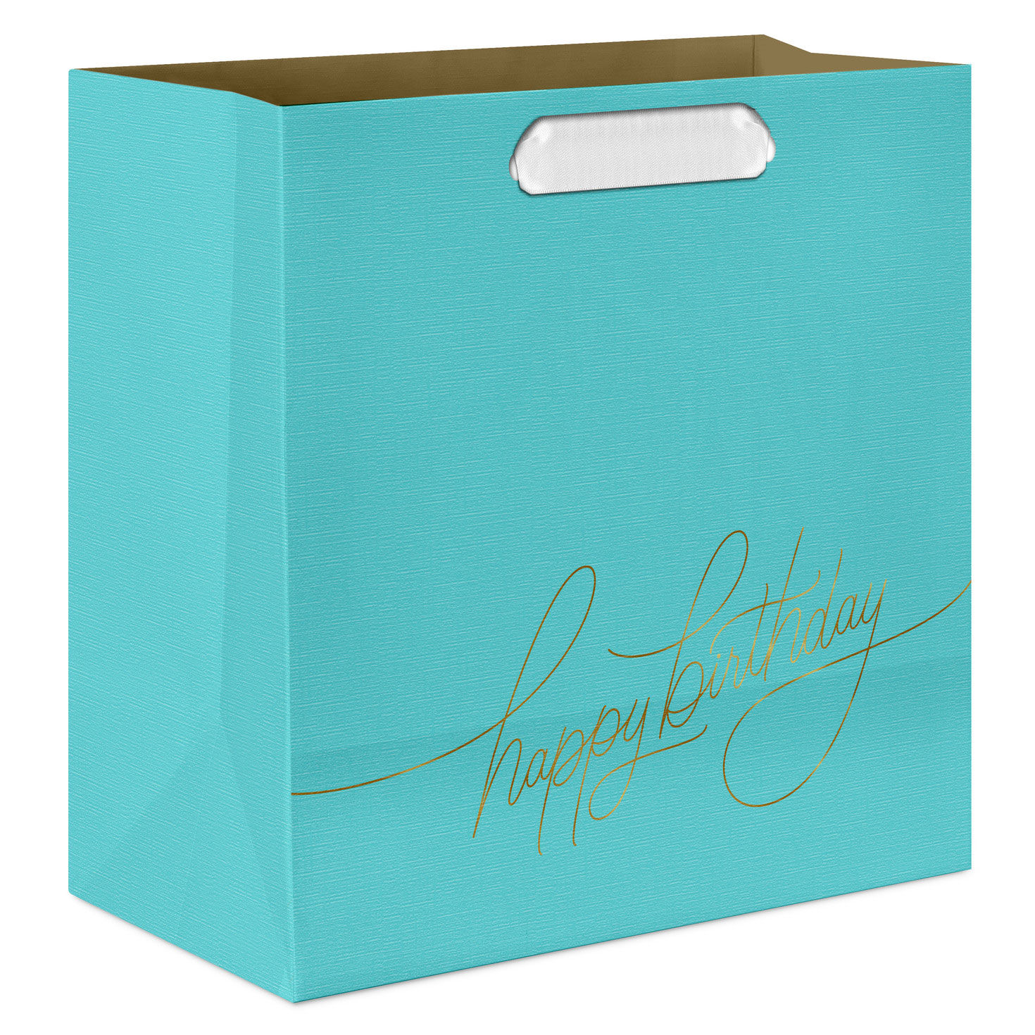Happy Birthday on Turquoise Medium Square Gift Bag back image number 6