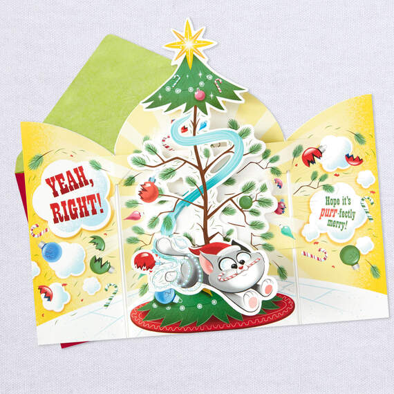 Cat Destroying Tree Funny Musical Pop-Up Christmas Card, , large image number 3