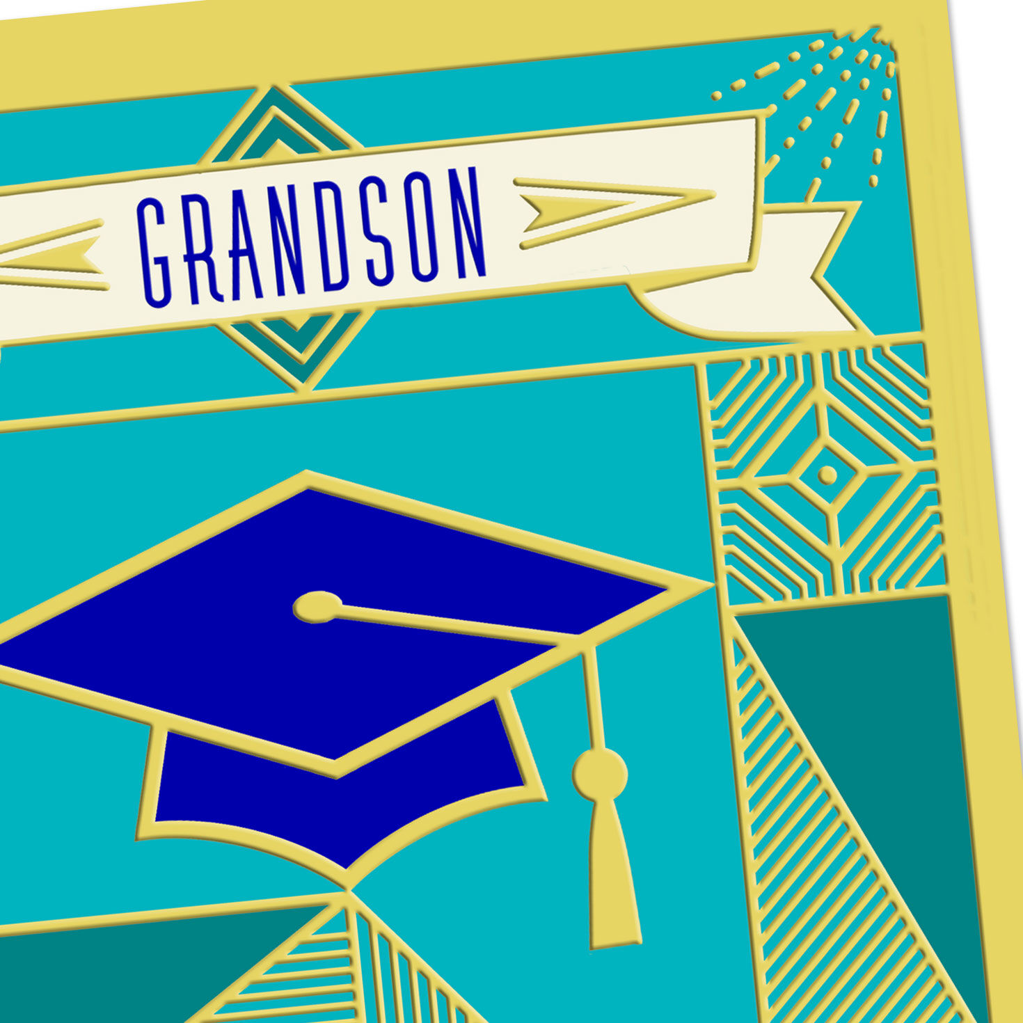 Teal Square and Books Graduation Card for Grandson Card Front Detail image number 5