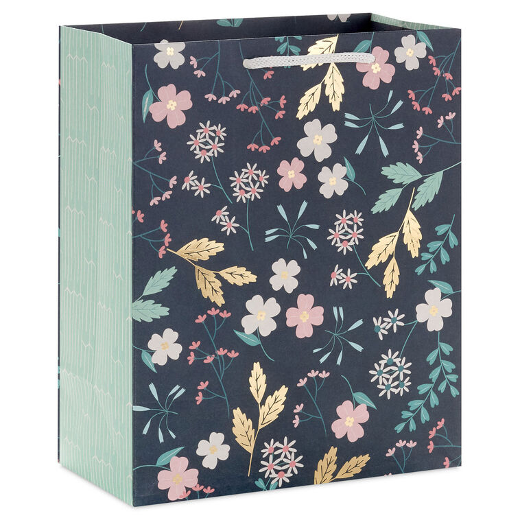 9.6" Floral on Dark Green Medium Gift Bag