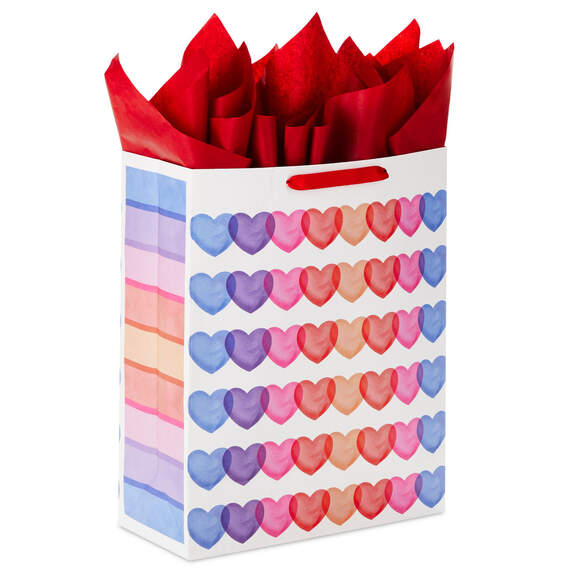 15.5" Rainbow Hearts Extra-Large Valentine's Day Gift Bag With Tissue Paper, , large image number 6