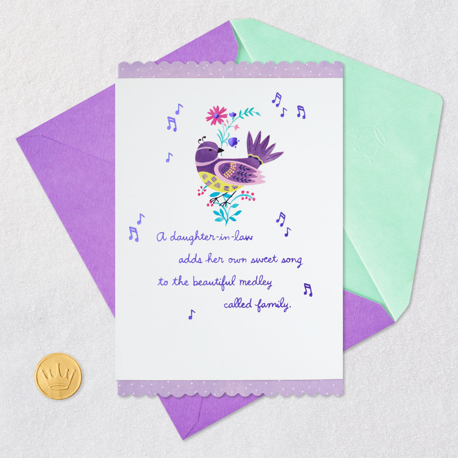 Bird and Flowers Daughter-in-Law Birthday Card Card Front with Envelope and Gold Seal image number 6