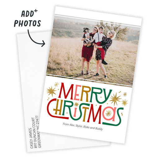 Retro-Style Merry Flat Christmas Photo Card, 