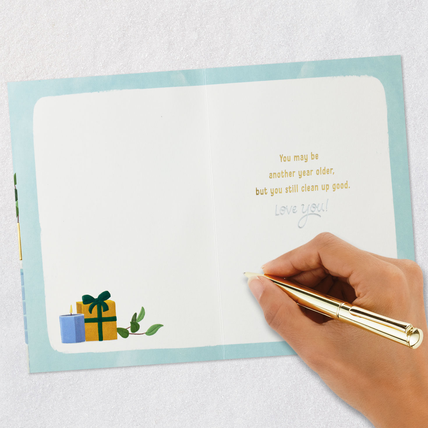 Message in Bathroom Mirror Romantic Birthday Card Signing card image number 6