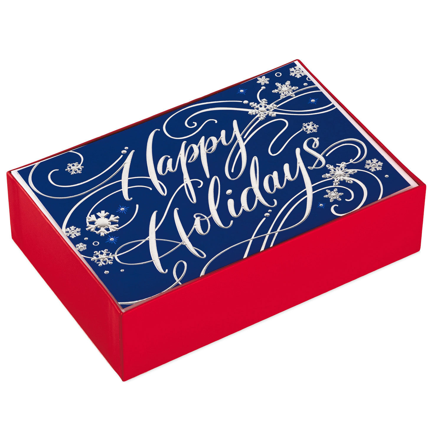 Silver Snowflakes on Blue Holiday Cards, Box of 40