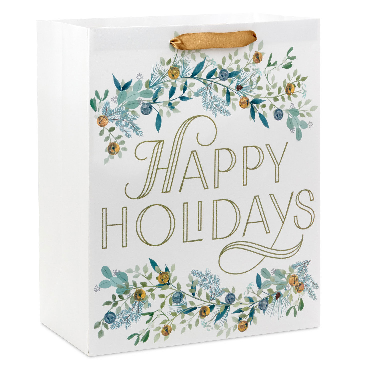 13" Happy Holidays Garlands on White Large Gift Bag