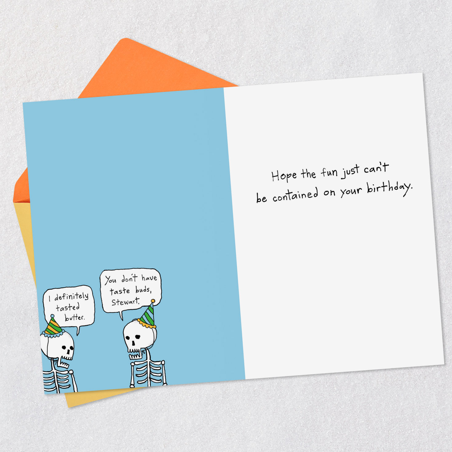 Skeleton Dietary Restrictions Funny Birthday Card Open card with envelope image number 4