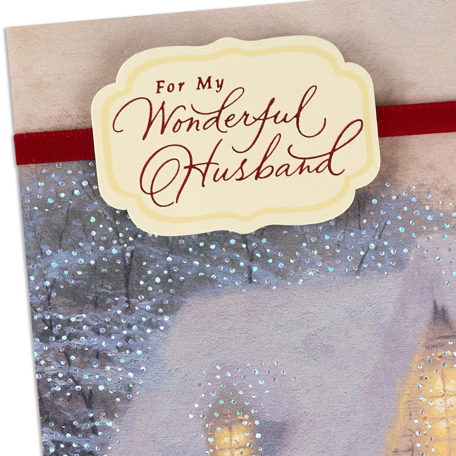 Thomas Kinkade "Christmas Eve" Husband Christmas Card Card Front Detail image number 5