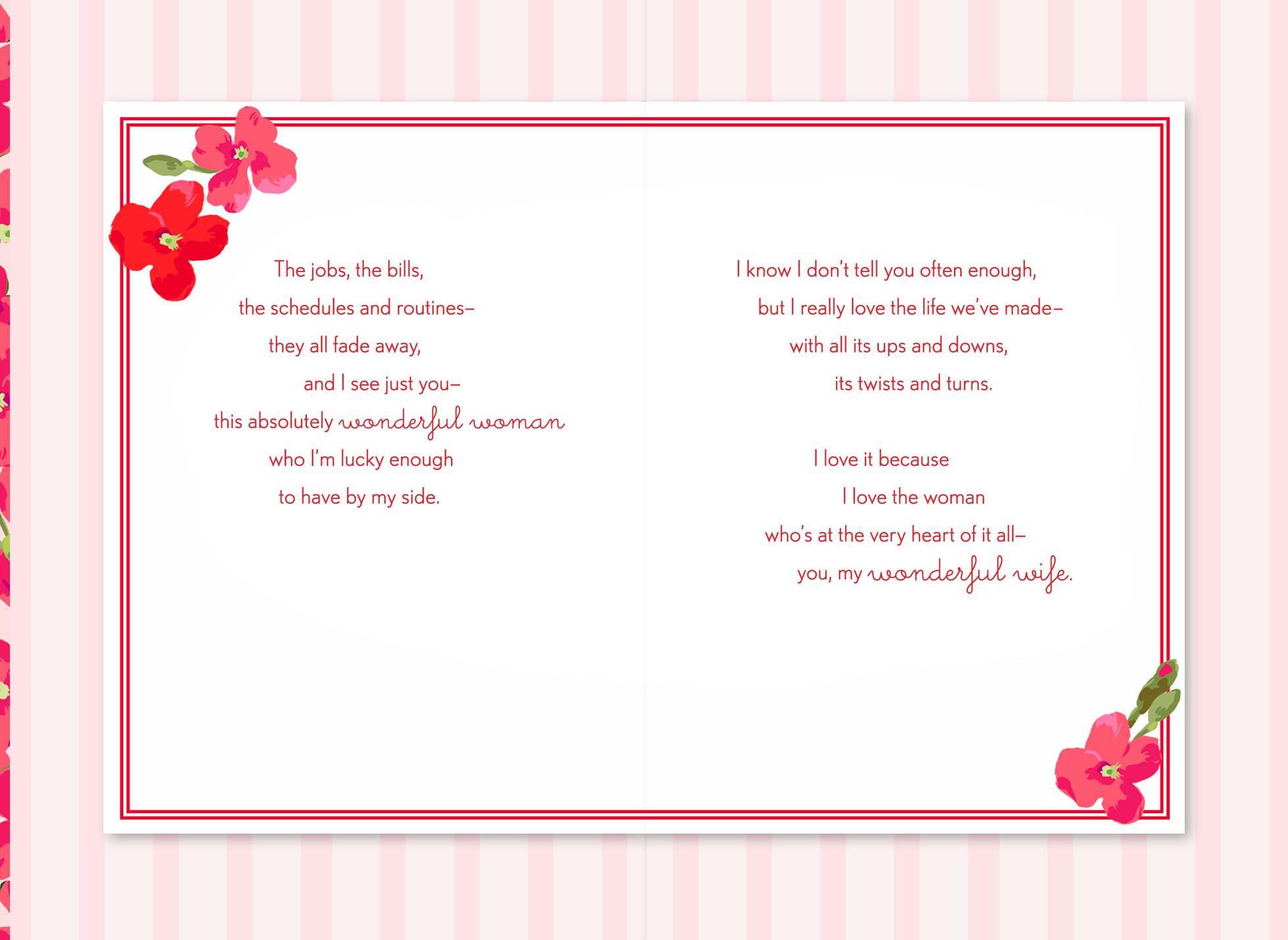 Pink Flowers Valentine’s Day Card for Wife