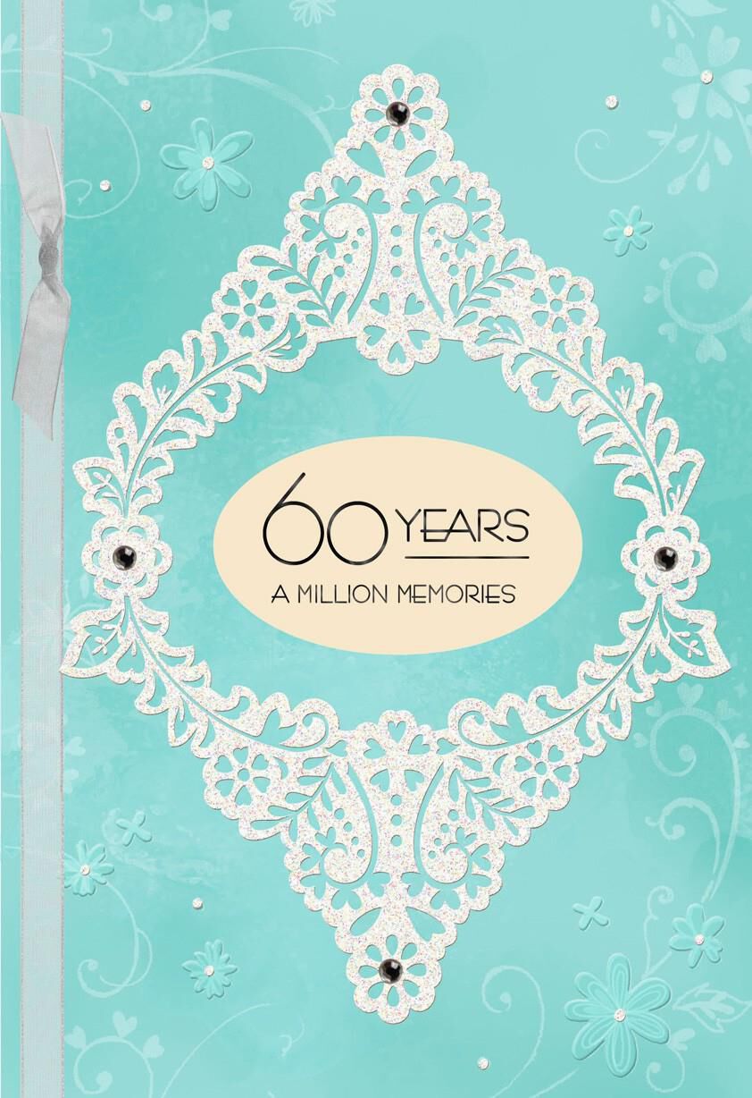 Blue and White Floral 60th Anniversary Card