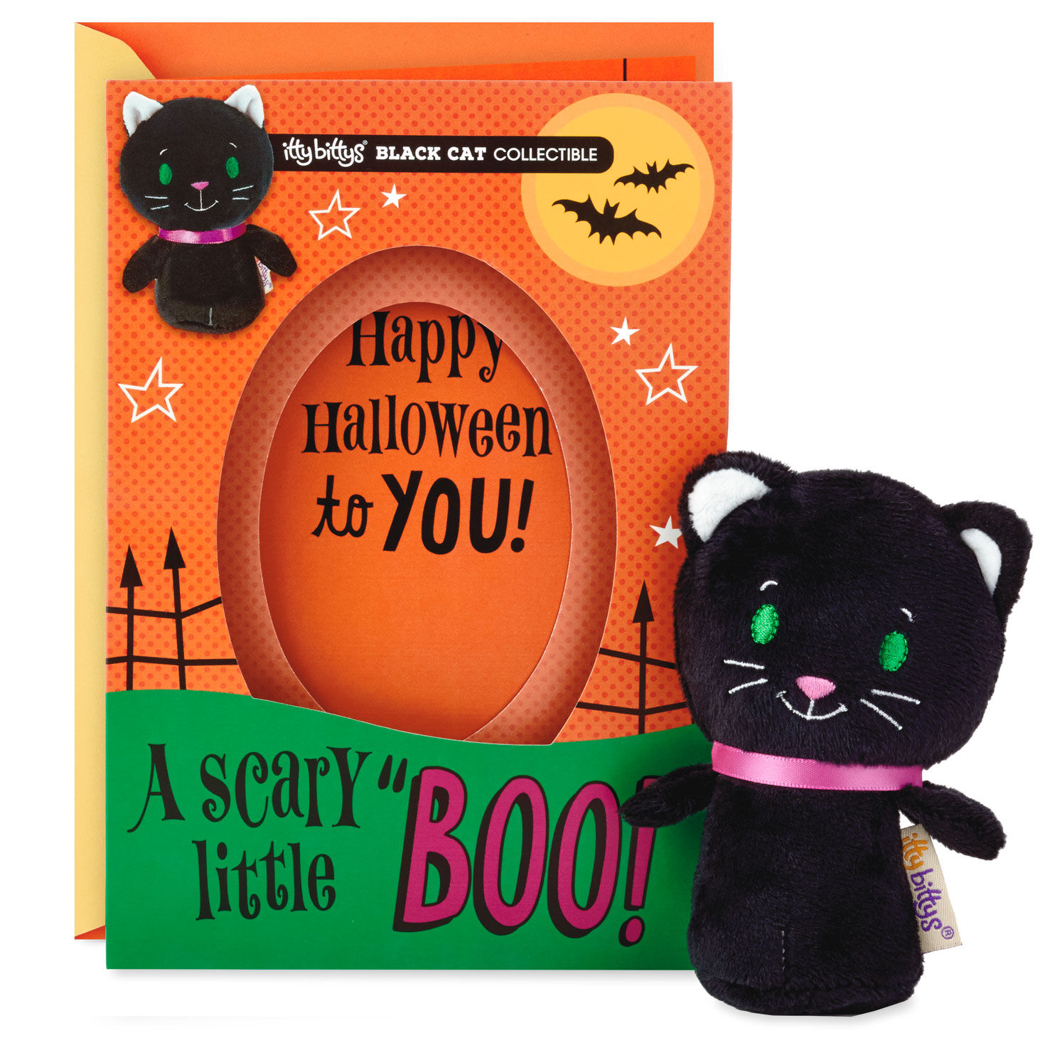 Itty Bittys Black Cat Halloween Card With Plush Greeting Cards