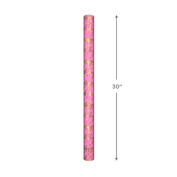 Pink Foil Happy Birthday Wrapping Paper Roll, 15 sq. ft., , large image number 4