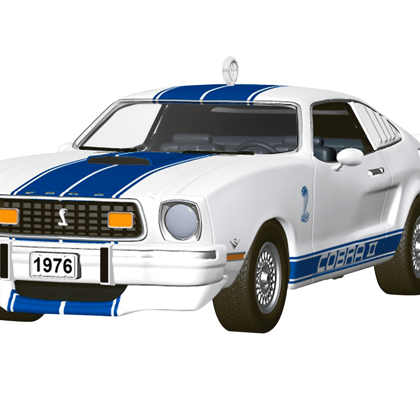 White Blue Ford Mustang Sports Car Keepsake Ornament upclose view image number 5