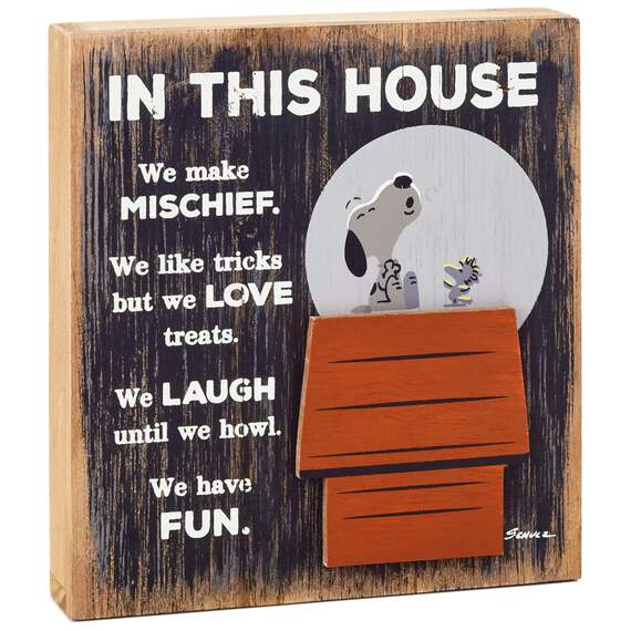 Peanuts® Snoopy In This House Rustic Wood Sign, 8x8, , large image number 1